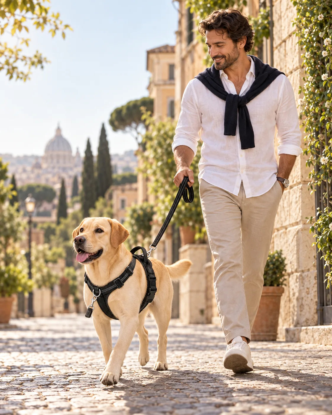 Labrador in passeggiata con la pettorina Brave Pet