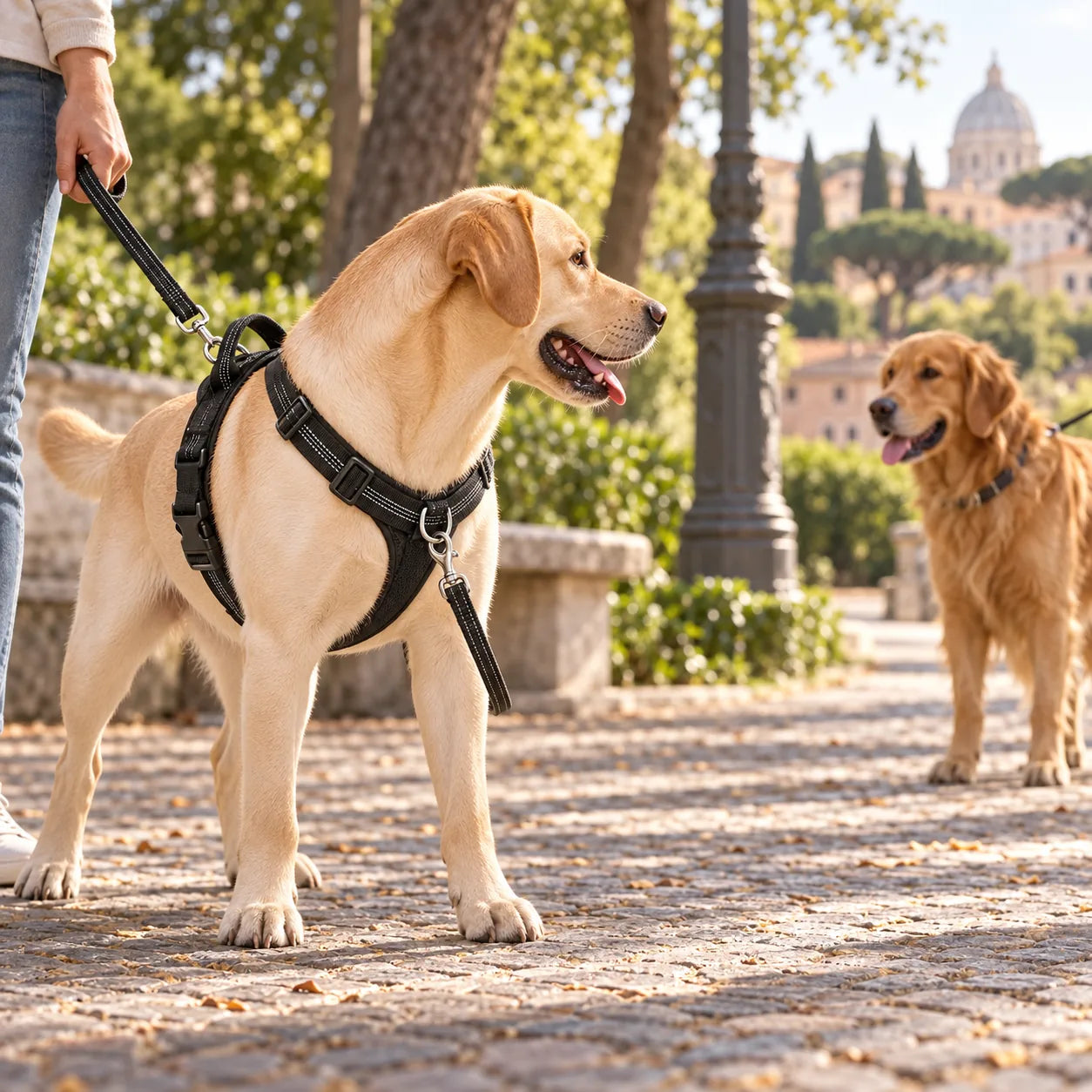 Labrador che osserva un altro cane al parco