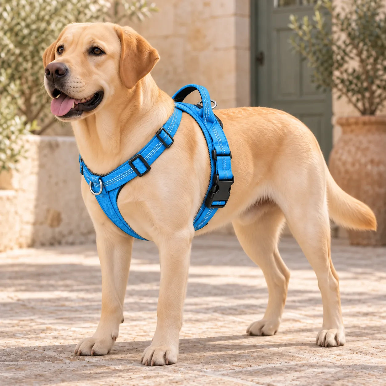 Labrador Retriever con pettorina Brave Pet azzurro cielo