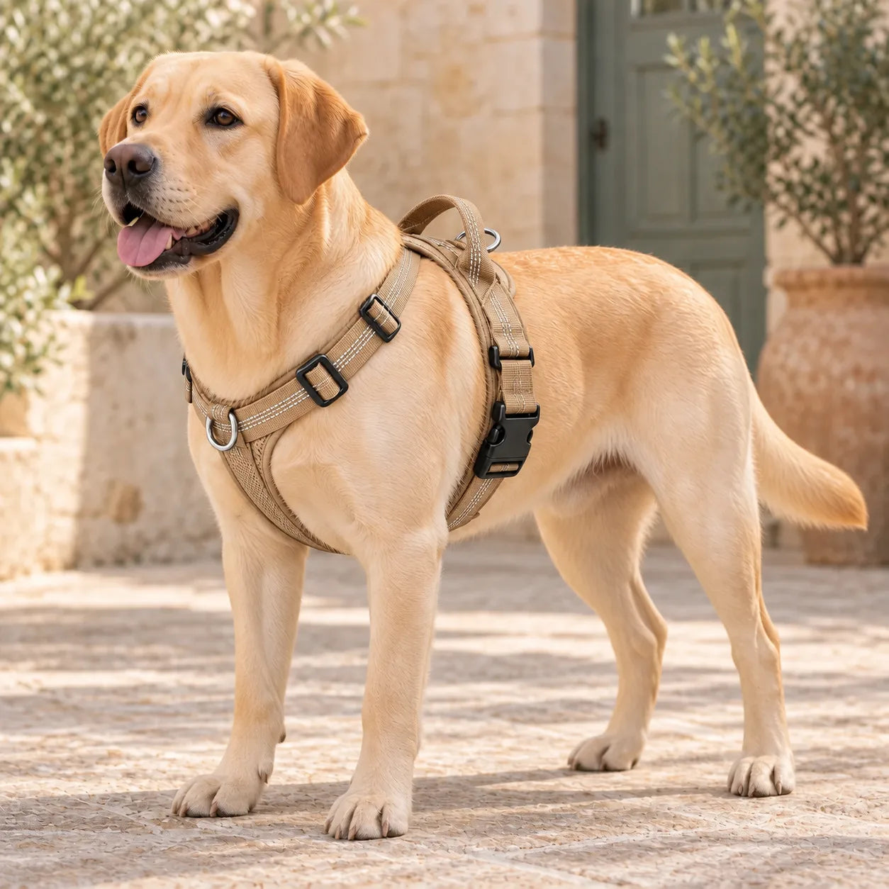 Labrador Retriever con pettorina Brave Pet beige