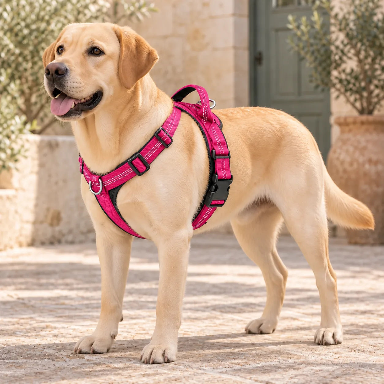 Labrador Retriever con pettorina Brave Pet rosa