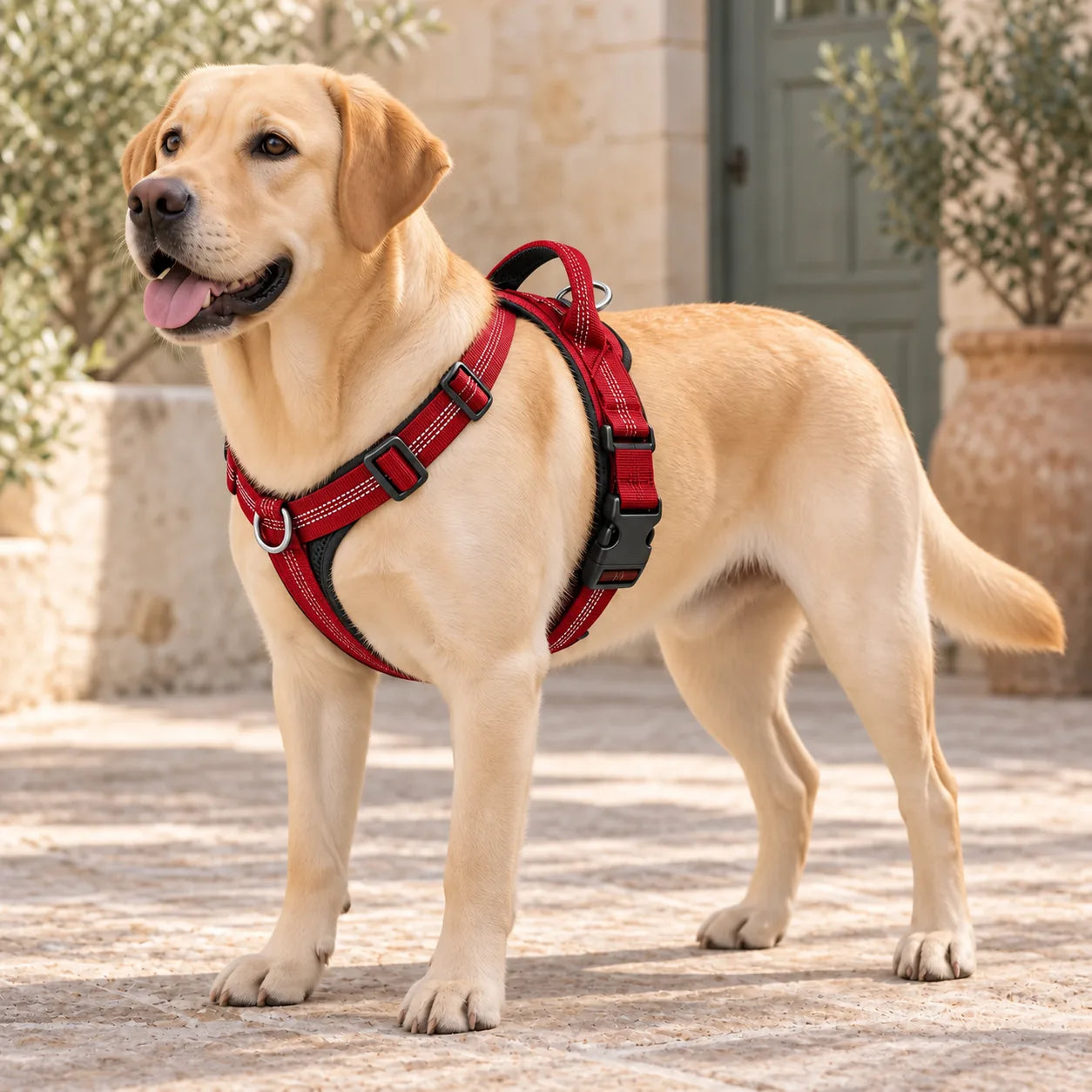 Labrador Retriever con pettorina Brave Pet rossa
