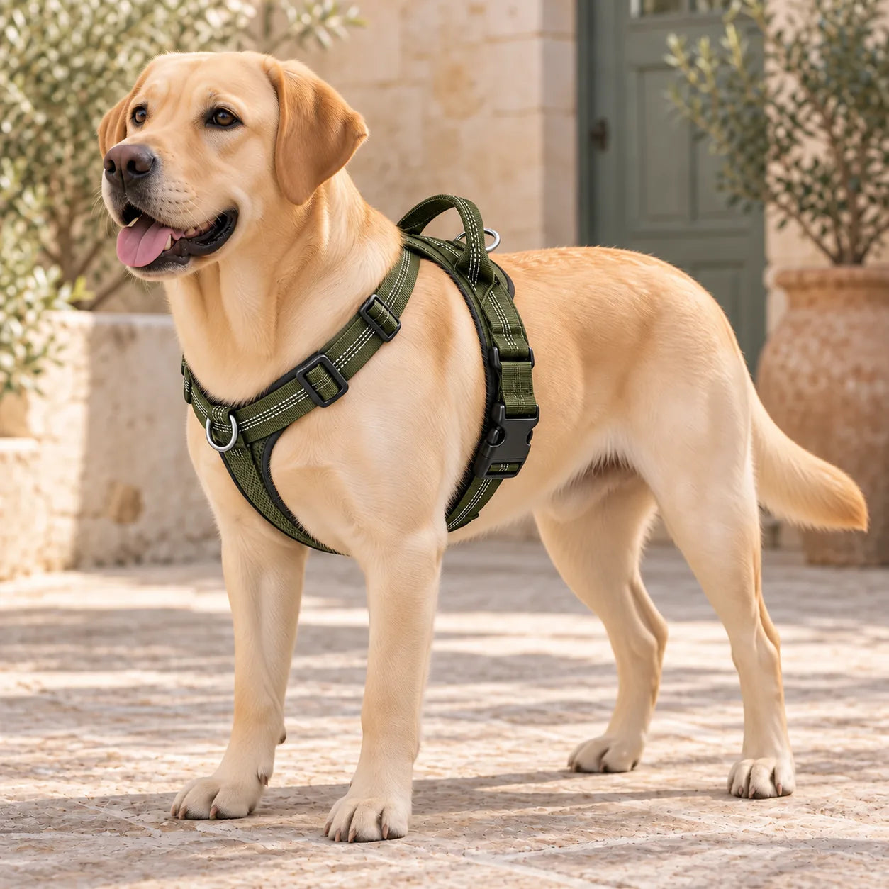 Labrador Retriever con pettorina Brave Pet verde militare
